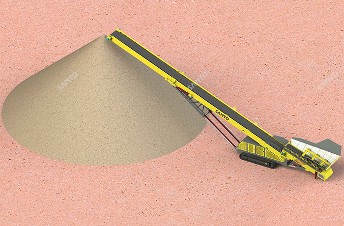 Low feeder track stacker at a sand dredging yard