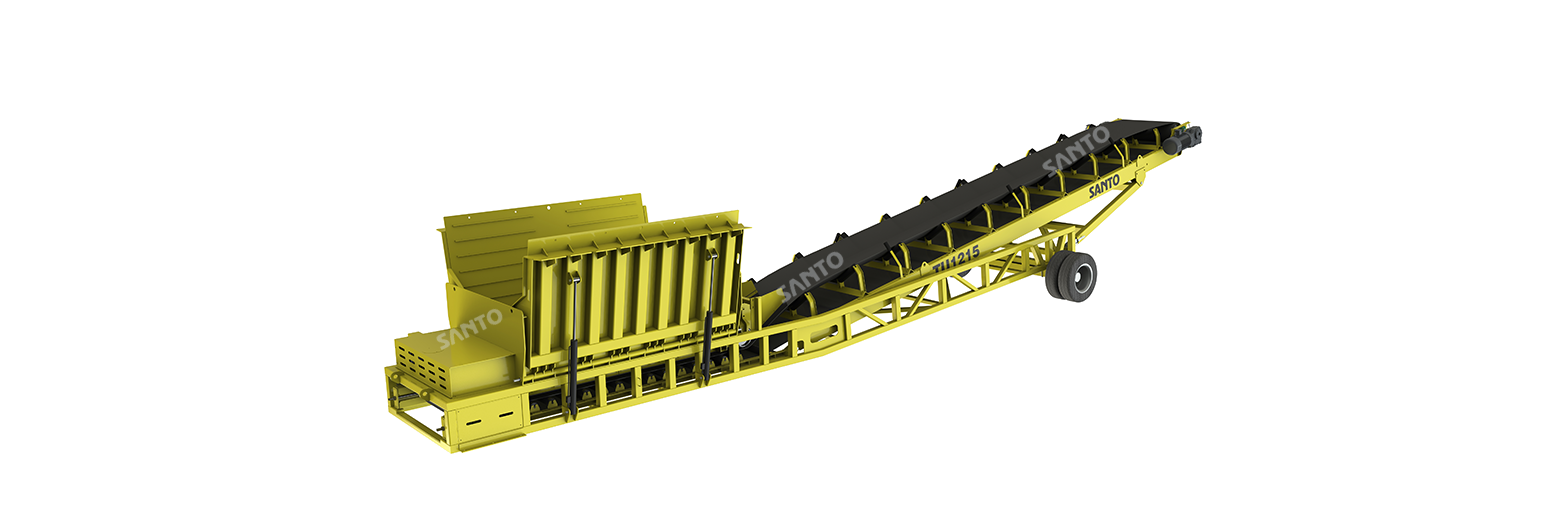 Mobile truck unloader working at a port