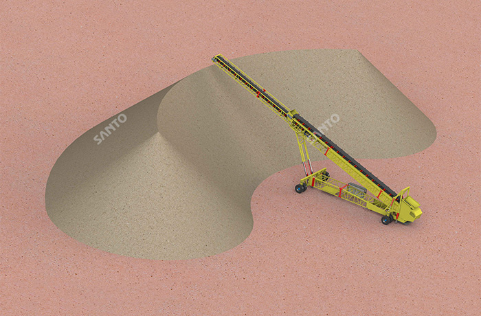 Wheeled radial telescopic stacker at a compost plant